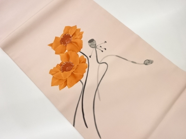 JAPANESE HIRAKI NAGOYA OBI / SHIOZE / HAND PAINTED / FLOWER